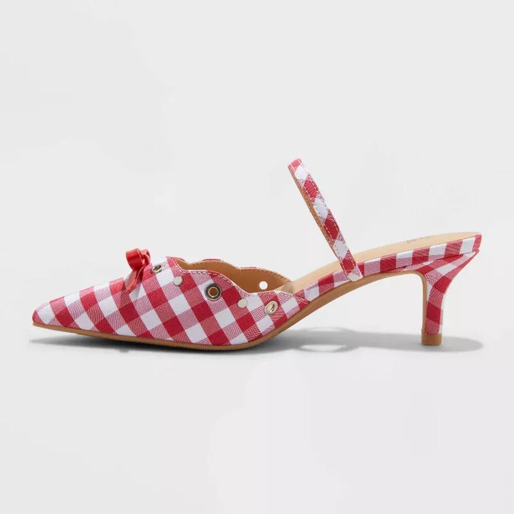 Women's Lysandra Gingham Eyelet Slip On Kitten Heels  Red Size 9 - Picture 3 of 4